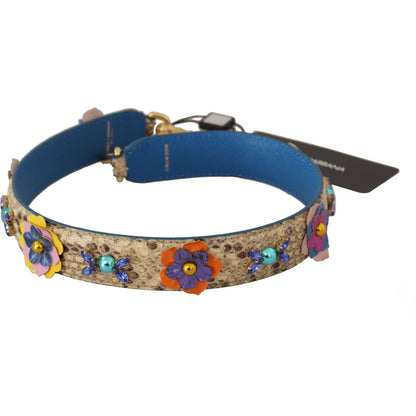 Dolce & Gabbana Beige Python Leather Floral Studded Shoulder Strap Dolce & Gabbana