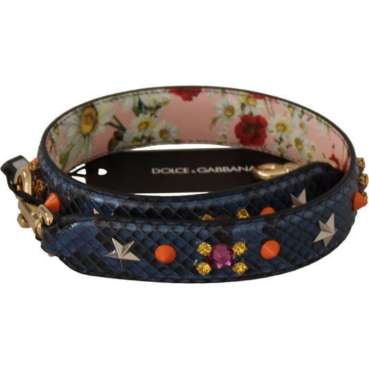 Dolce & Gabbana Blue Exotic Leather Crystals Reversible Shoulder Strap Dolce & Gabbana