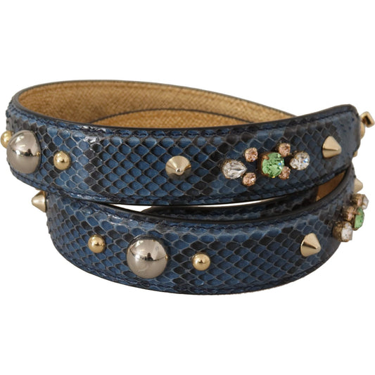 Dolce & Gabbana Blue Exotic Leather Crystals Shoulder Strap Dolce & Gabbana