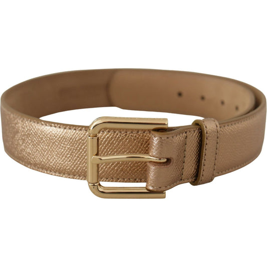 Dolce & Gabbana Chic Rose Gold Leather Belt with Logo Buckle Dolce & Gabbana Sienna