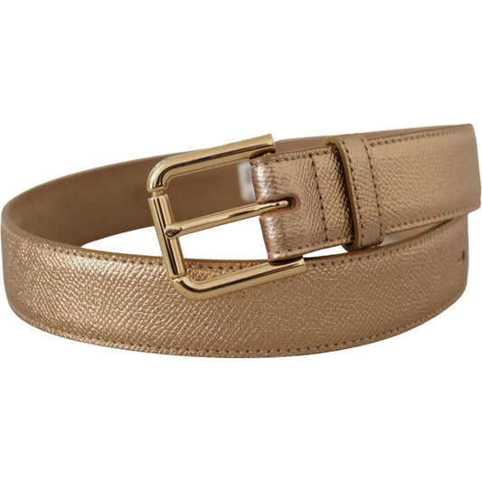Dolce & Gabbana Chic Rose Gold Leather Belt with Logo Buckle Dolce & Gabbana Dim Gray