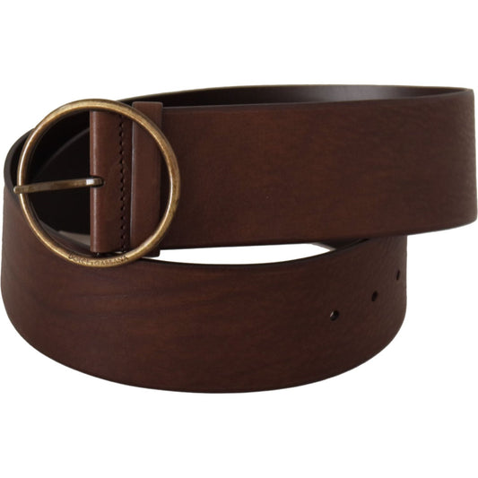 Dolce & Gabbana Elegant Brown Leather Belt with Engraved Buckle Dolce & Gabbana Dark Slate Gray
