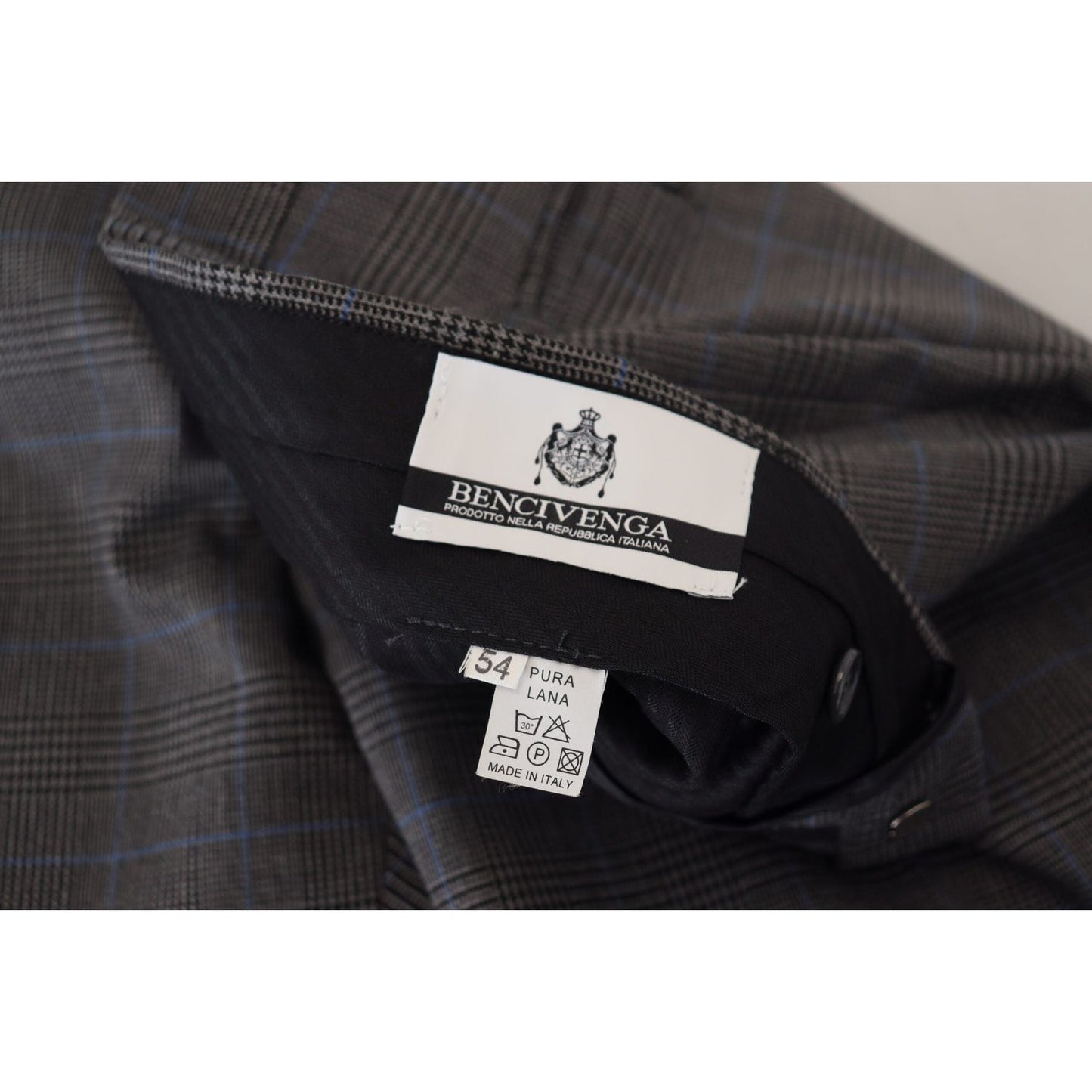 BENCIVENGA Gray Checkered Wool Dress Formal Pants 1728,67345645728,BENCIVENGA,Clothing,Dress Pants - Pants - Clothing,Gray Patterned,IT54 | XL,Jeans & Pants - Men - Clothing,Material: 100% Wool,Men,Men - Clothing,New with tags,Pants - Clothing
