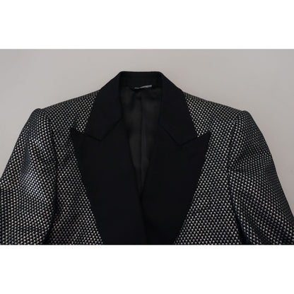 Dolce & Gabbana Dark Gray Silver Jacquard Slim Fit Jacket Blazer