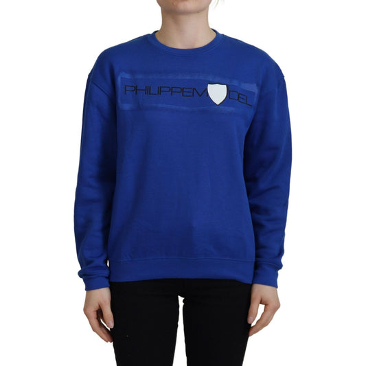 Philippe Model Chic Blue Printed Long Sleeve Pullover Sweater Philippe Model Midnight Blue