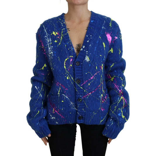 Dolce & Gabbana Elegant Multicolor Splash Mohair Cardigan Dolce & Gabbana Midnight Blue