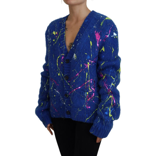 Dolce & Gabbana Elegant Multicolor Splash Mohair Cardigan Dolce & Gabbana Midnight Blue