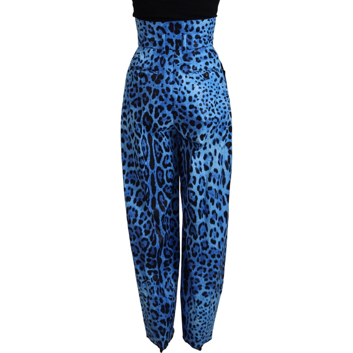 Dolce & Gabbana Blue Leopard Print High Waist Pants