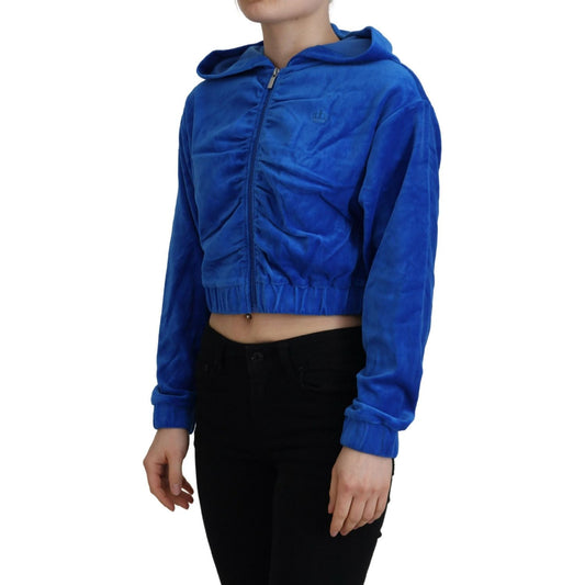 Juicy Couture Glam Hooded Zip Cropped Sweater in Blue Juicy Couture Midnight Blue