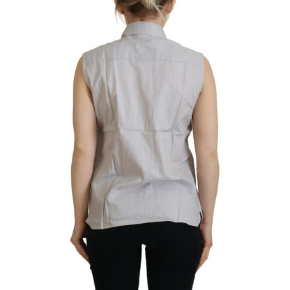 Ferre Light Gray Stripes Cotton Sleeveless Collared Top 1728,67345645728,Clothing,Ferre,Gray,IT40|S,Material: 100% Cotton,New with tags,Sleeveless - T-Shirts - Clothing,T-Shirts - Clothing,Tops & T-Shirts - Women - Clothing,Women,Women - Clothing