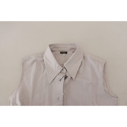 Ferre Light Gray Stripes Cotton Sleeveless Collared Top 1728,67345645728,Clothing,Ferre,Gray,IT40|S,Material: 100% Cotton,New with tags,Sleeveless - T-Shirts - Clothing,T-Shirts - Clothing,Tops & T-Shirts - Women - Clothing,Women,Women - Clothing