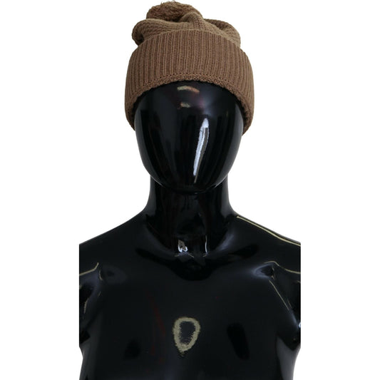 Dolce & Gabbana Elegant Camel Knit Beanie with Fur Accent Dolce & Gabbana Black