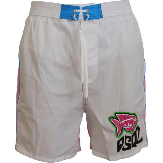 Dsquared² White Pink Logo Print Men Beachwear Shorts Swimwear 1728,67345645728,Clothing,Dsquared²,IT48 | M,Material: 92% Polyamide 8% Elastane,Men,Men - Clothing,New with tags,Swim Shorts - Swimwear - Clothing,Swimwear - Clothing,Swimwear - Men - Clothing