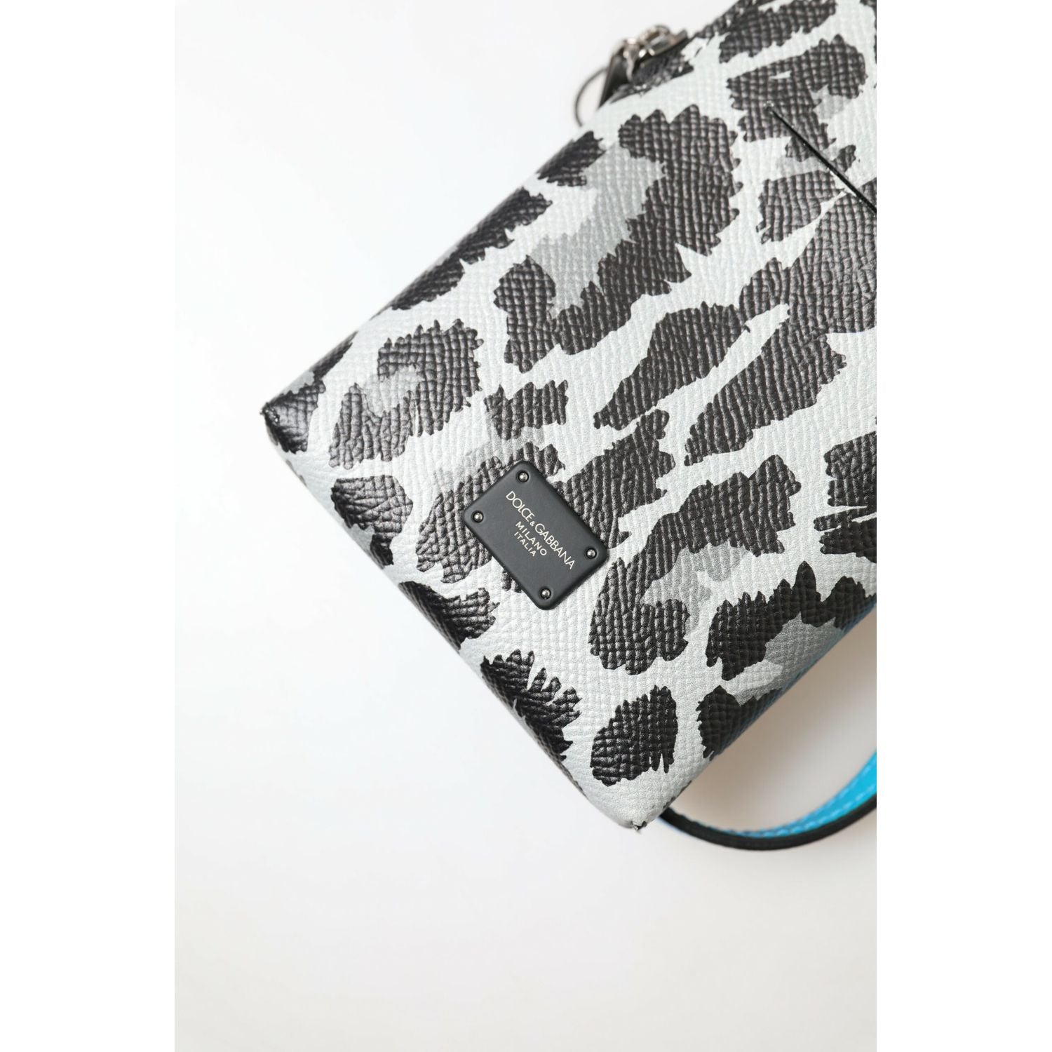 Dolce & Gabbana Gray Leopard Leather Men Purse Crossbody Sling Phone Bag