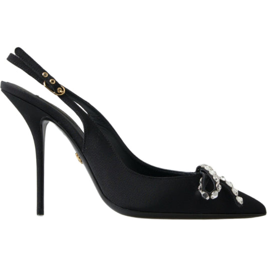 Dolce & Gabbana Embellished Black Slingback Heels Pumps Dolce & Gabbana Black