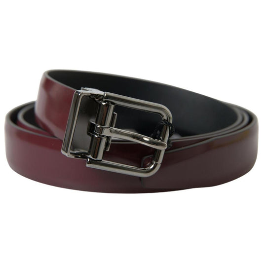 Dolce & Gabbana Bordeaux Leather Silver Metal Buckle Belt BEL9030-100