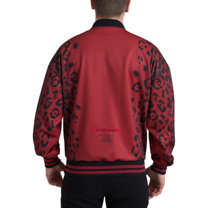 Dolce & Gabbana Red Leopard Polyester Bomber Full Zip Jacket