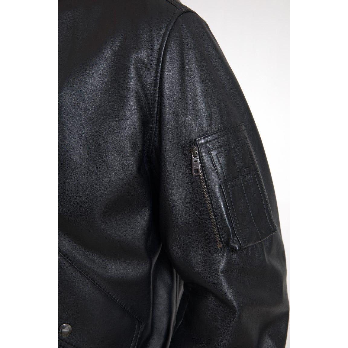 Dolce & Gabbana Black Leather Blouson Full Zip Bomber Jacket