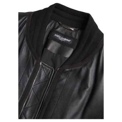 Dolce & Gabbana Black Leather Blouson Full Zip Bomber Jacket