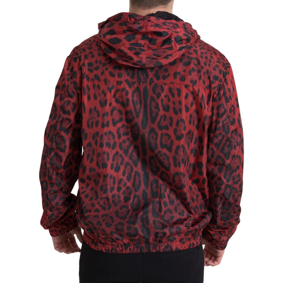 Dolce & Gabbana Red Leopard Hooded Bomber Full Zip Jacket