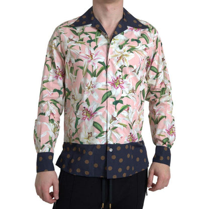 Dolce & Gabbana Cotton Polka Dot Lily Print Collared Shirt