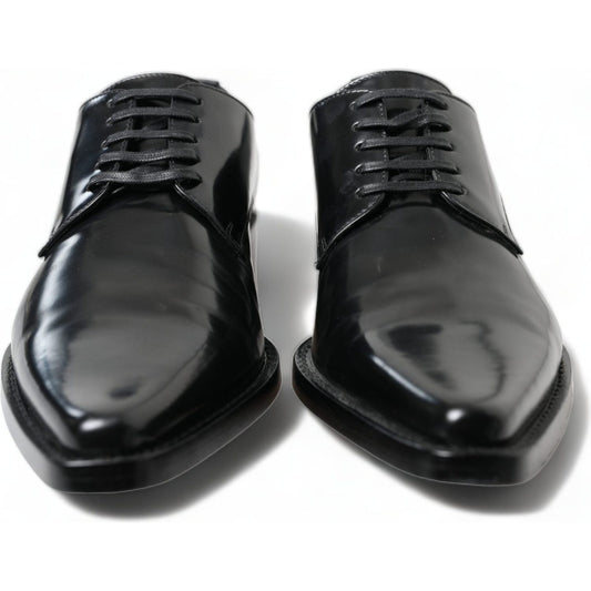 Dolce & Gabbana Elegant Black Leather Formal Flats Dolce & Gabbana Dark Slate Gray