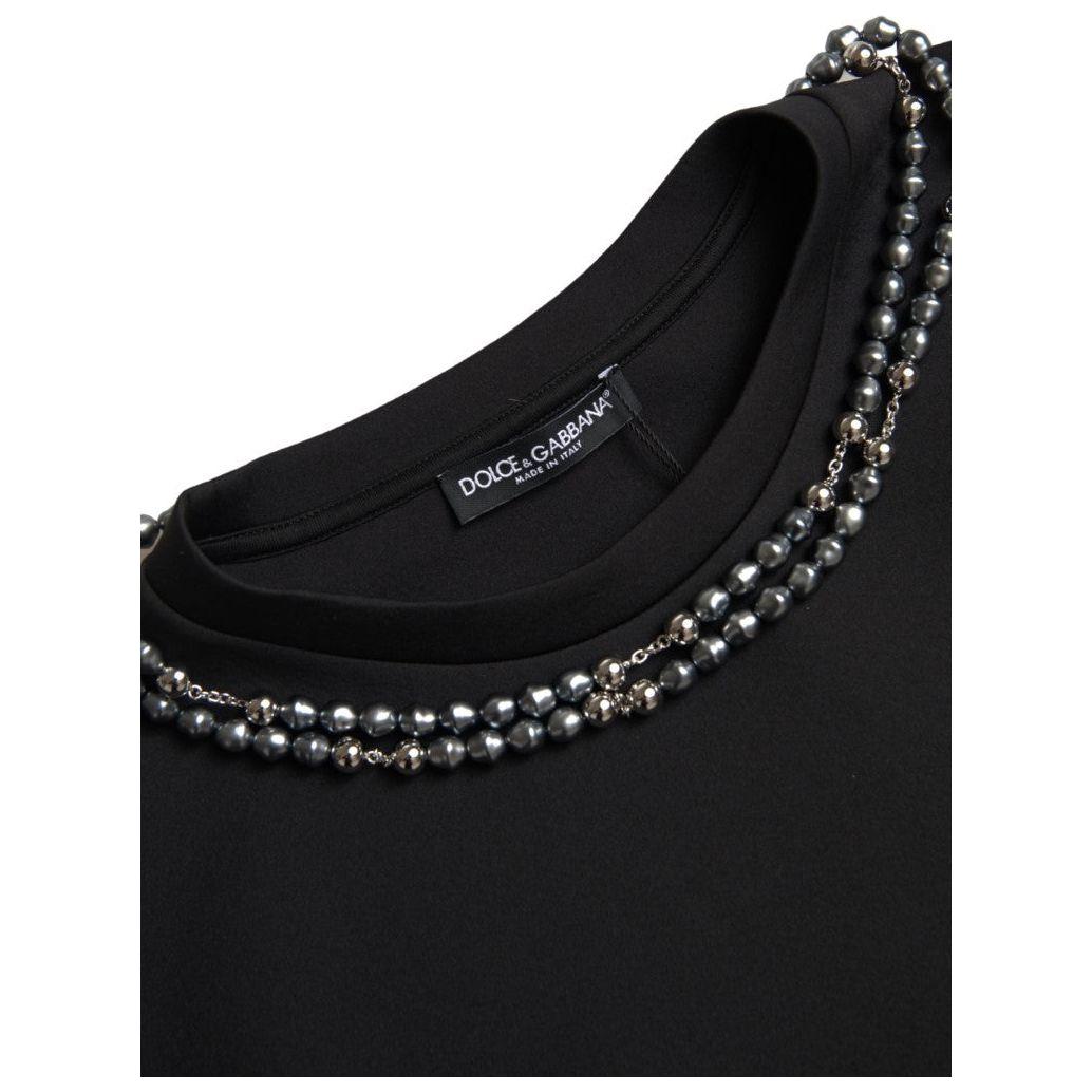 Dolce & Gabbana Black Necklace Embellished Polyester T-shirt
