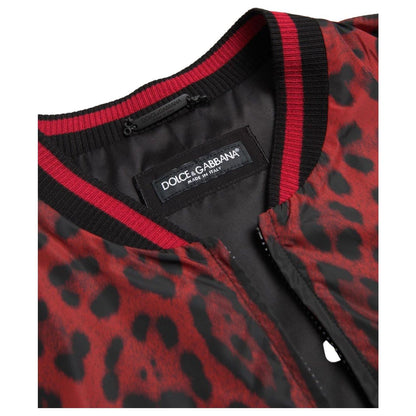 Dolce & Gabbana Red Leopard Bomber Short Coat Jacket