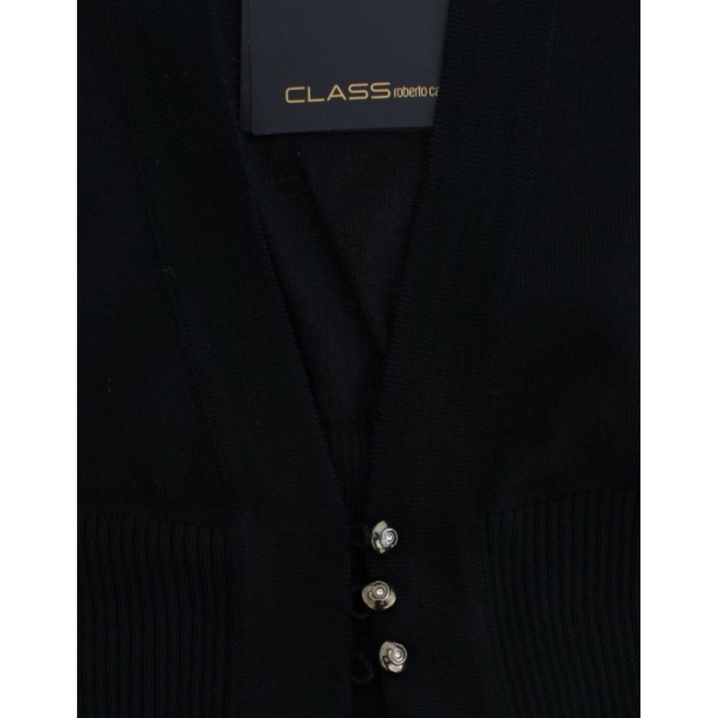 Cavalli Black cropped wool cardigan 1728,67345645728,Black,Cardigans - Sweaters - Clothing,Cavalli,Clothing,IT46|XL,IT48|XXL,Material: 100% Virgin Wool,New with tags,Sweaters - Clothing,Sweaters - Women - Clothing,Women,Women - Clothing