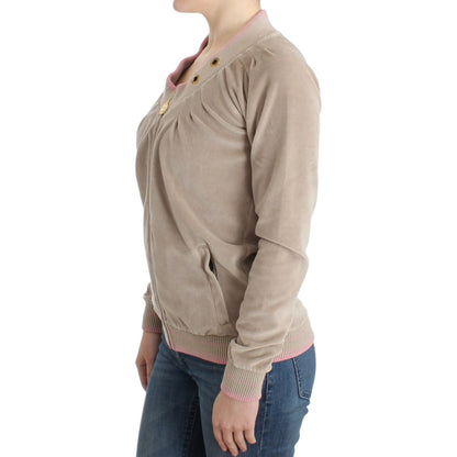Cavalli Beige velvet zipup sweater 1728,20% Polyester,67345645728,Beige,Cardigans - Sweaters - Clothing,Cavalli,Clothing,IT40|S,Material: 80% Cotton,New with tags,Sweaters - Clothing,Sweaters - Women - Clothing,Women,Women - Clothing