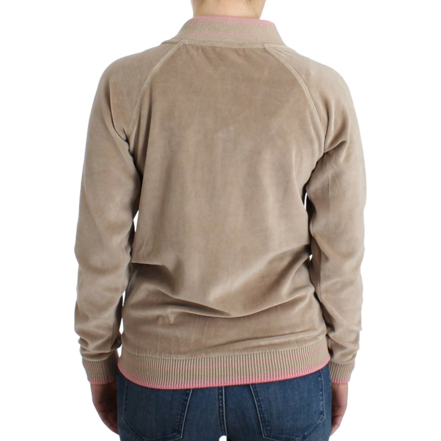 Cavalli Beige velvet zipup sweater 1728,20% Polyester,67345645728,Beige,Cardigans - Sweaters - Clothing,Cavalli,Clothing,IT40|S,Material: 80% Cotton,New with tags,Sweaters - Clothing,Sweaters - Women - Clothing,Women,Women - Clothing