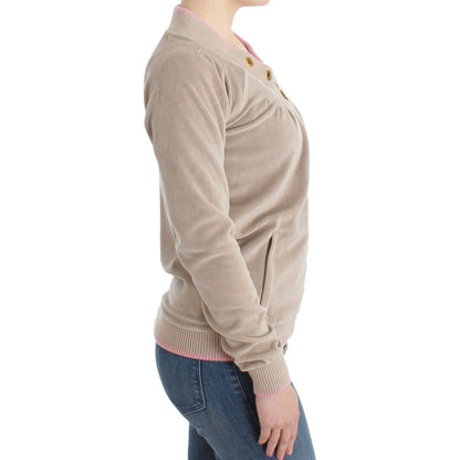 Cavalli Beige velvet zipup sweater 1728,20% Polyester,67345645728,Beige,Cardigans - Sweaters - Clothing,Cavalli,Clothing,IT40|S,Material: 80% Cotton,New with tags,Sweaters - Clothing,Sweaters - Women - Clothing,Women,Women - Clothing