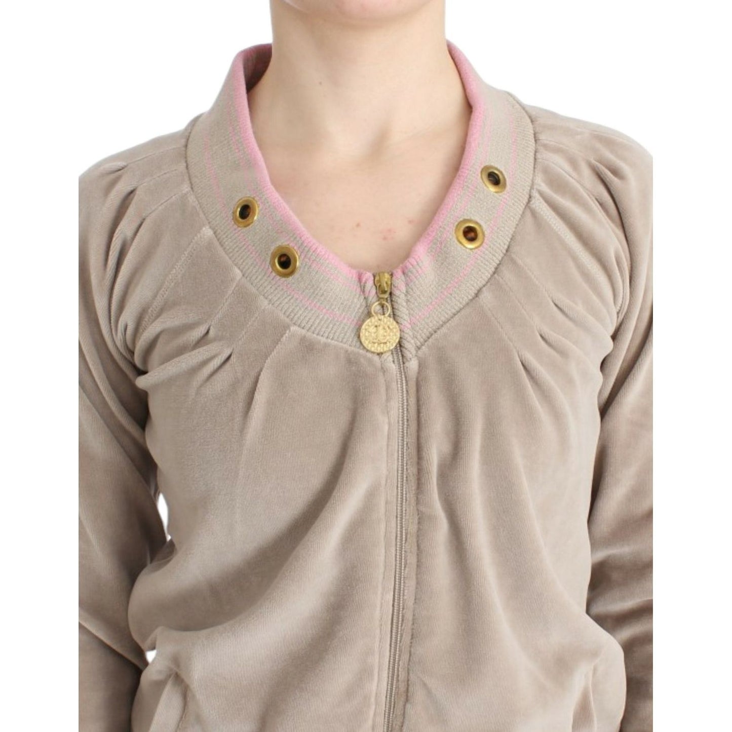 Cavalli Beige velvet zipup sweater 1728,20% Polyester,67345645728,Beige,Cardigans - Sweaters - Clothing,Cavalli,Clothing,IT40|S,Material: 80% Cotton,New with tags,Sweaters - Clothing,Sweaters - Women - Clothing,Women,Women - Clothing