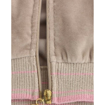 Cavalli Beige velvet zipup sweater 1728,20% Polyester,67345645728,Beige,Cardigans - Sweaters - Clothing,Cavalli,Clothing,IT40|S,Material: 80% Cotton,New with tags,Sweaters - Clothing,Sweaters - Women - Clothing,Women,Women - Clothing