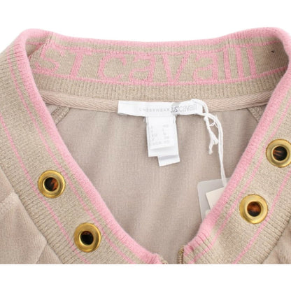 Cavalli Beige velvet zipup sweater 1728,20% Polyester,67345645728,Beige,Cardigans - Sweaters - Clothing,Cavalli,Clothing,IT40|S,Material: 80% Cotton,New with tags,Sweaters - Clothing,Sweaters - Women - Clothing,Women,Women - Clothing