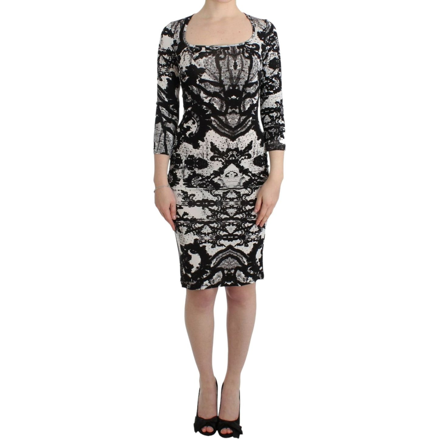 Cavalli Black Printed Sheath Dress 10% Elastane,1728,67345645728,Black,Cavalli,Clothing,Dresses - Clothing,Dresses - Women - Clothing,IT38|XS,IT42|M,IT44|L,Longsleeve - Dresses - Clothing,Material: 90% Viscose,Midi - Dresses - Clothing,New with tags,Patte