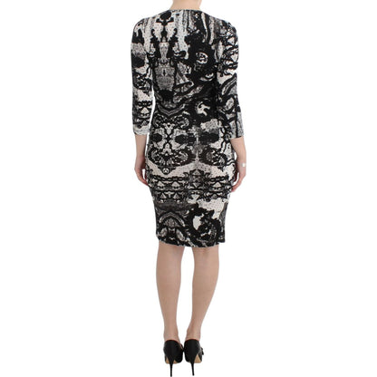 Cavalli Black Printed Sheath Dress 10% Elastane,1728,67345645728,Black,Cavalli,Clothing,Dresses - Clothing,Dresses - Women - Clothing,IT38|XS,IT42|M,IT44|L,Longsleeve - Dresses - Clothing,Material: 90% Viscose,Midi - Dresses - Clothing,New with tags,Patte