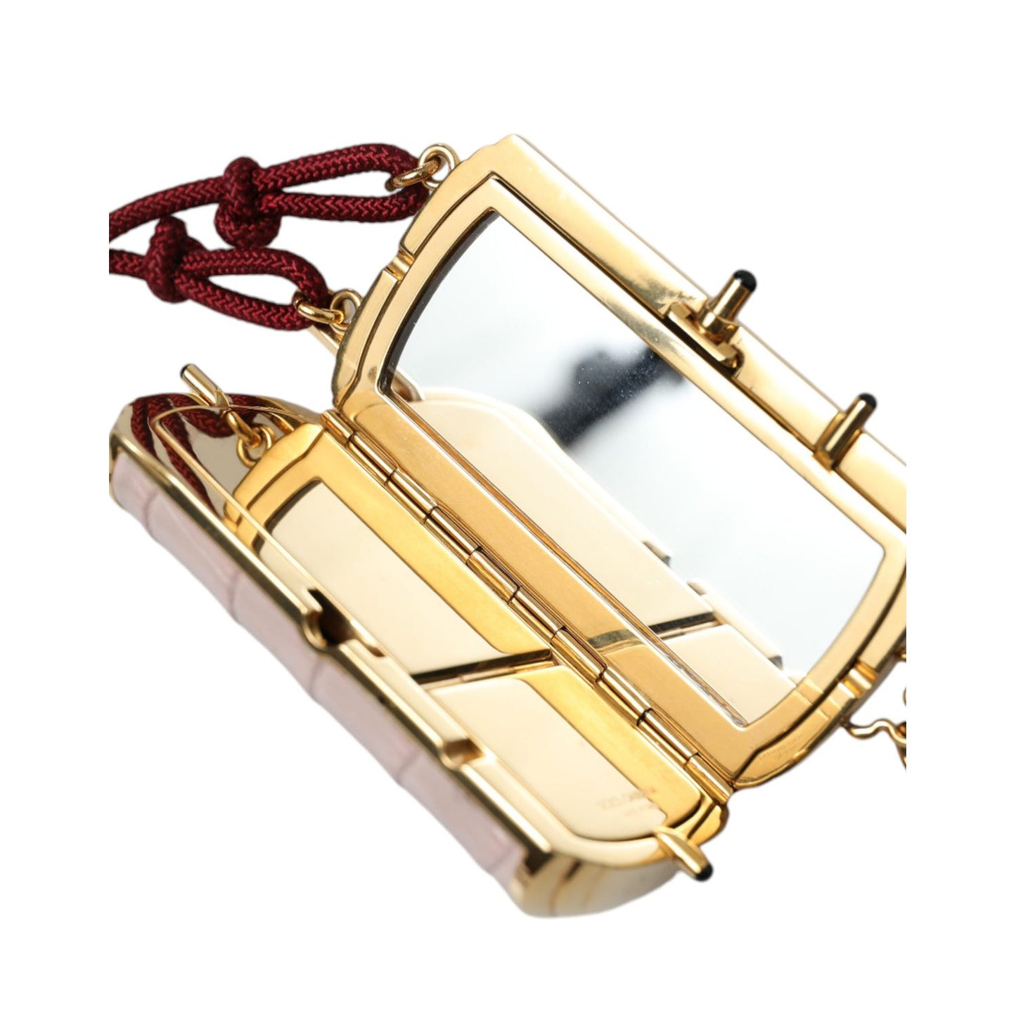 Dolce & Gabbana Pink Exotic Leather Mini Mirror Tassel Makeup Bag