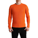 Dolce & Gabbana Orange Knitted Crewneck Men Pullover Sweater TSH84757-48