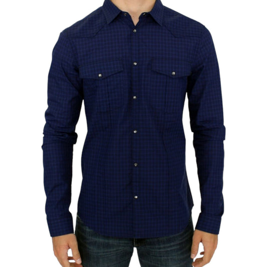 Costume National Blue checkered cotton shirt