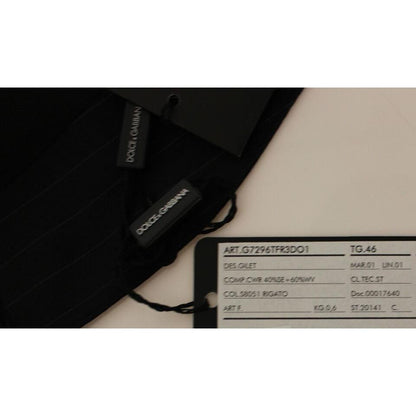 Dolce & Gabbana Black Striped Wool Silk Dress Vest Gilet Dolce & Gabbana