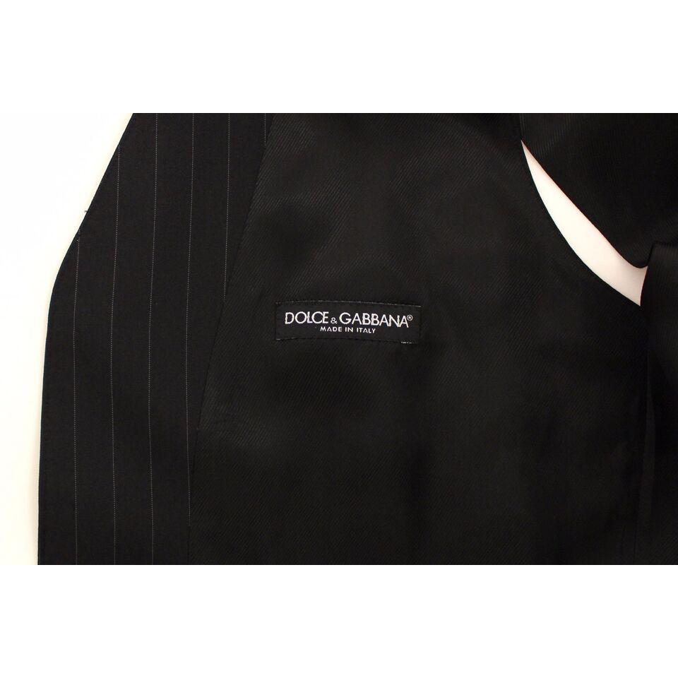 Dolce & Gabbana Black Striped Wool Silk Dress Vest Gilet Dolce & Gabbana