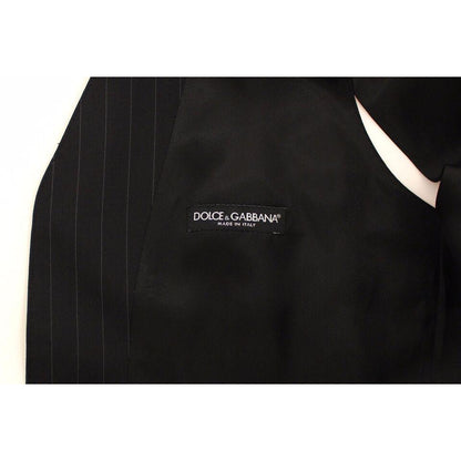 Dolce & Gabbana Black Striped Wool Silk Dress Vest Gilet Dolce & Gabbana