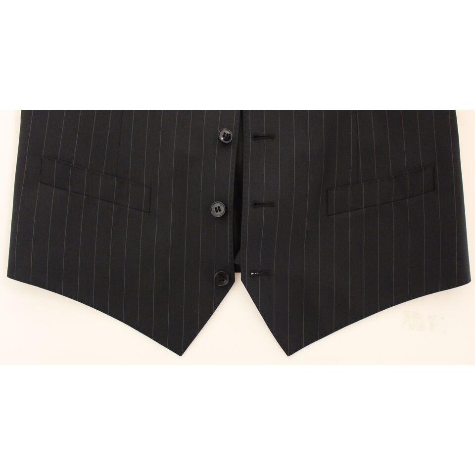 Dolce & Gabbana Black Striped Wool Silk Dress Vest Gilet Dolce & Gabbana