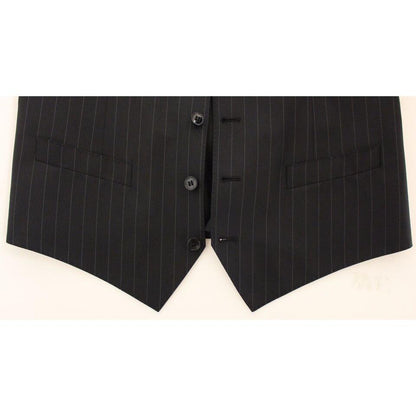 Dolce & Gabbana Black Striped Wool Silk Dress Vest Gilet Dolce & Gabbana