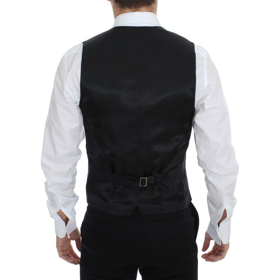 Dolce & Gabbana Black Striped Wool Silk Dress Vest Gilet Dolce & Gabbana