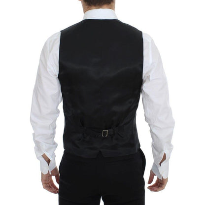 Dolce & Gabbana Black Striped Wool Silk Dress Vest Gilet Dolce & Gabbana