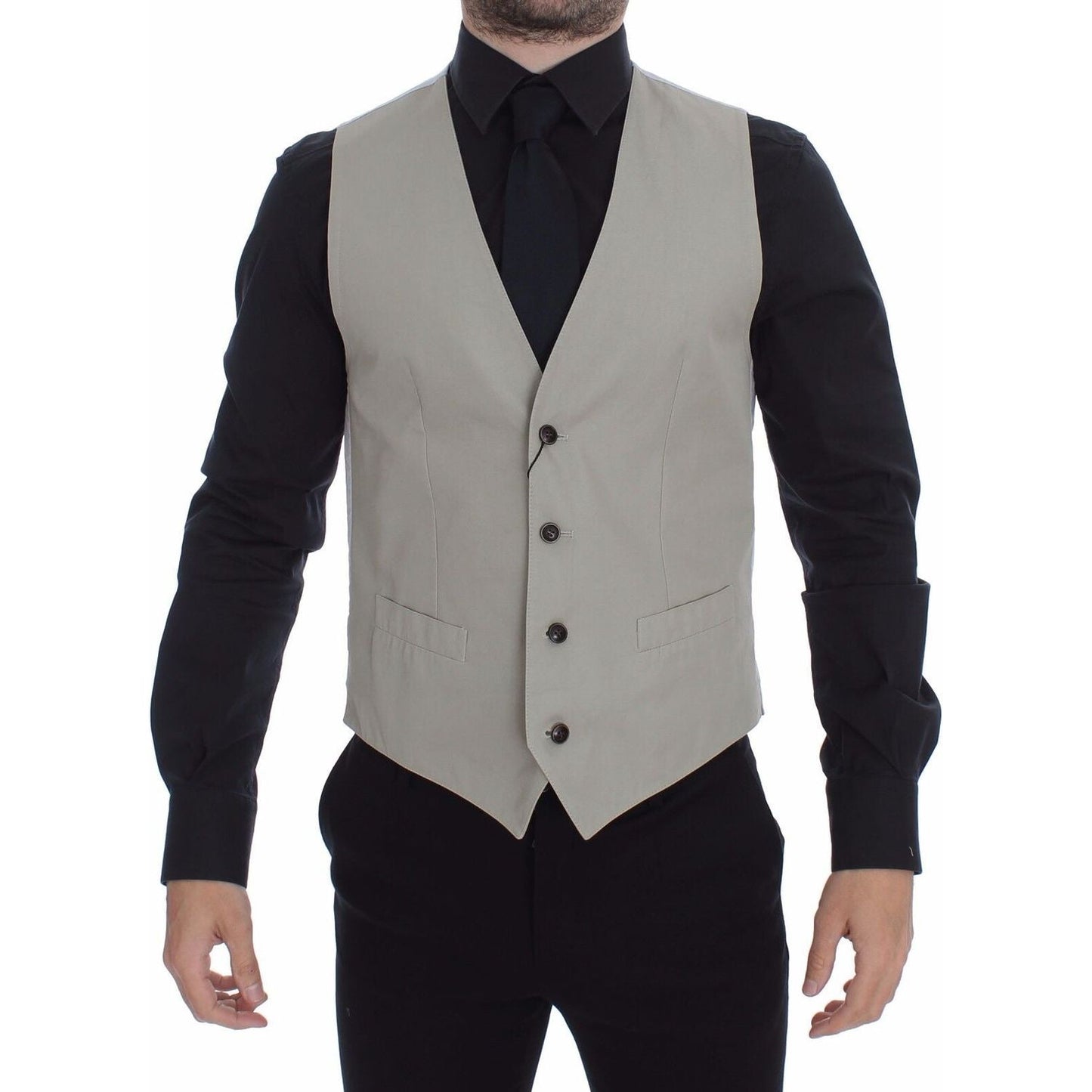 Dolce & Gabbana Beige Silk Blend Dress Formal Vest Gilet Dolce & Gabbana