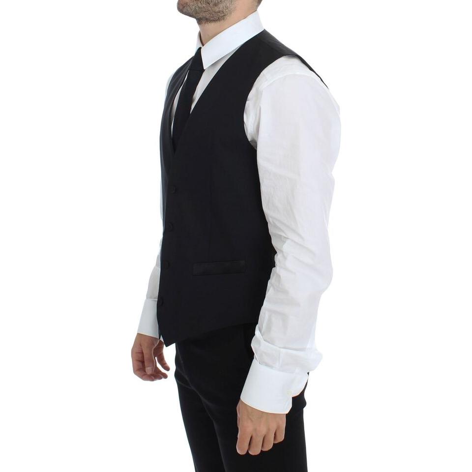 Dolce & Gabbana Black Wool Silk Stretch Dress Vest Blazer Dolce & Gabbana