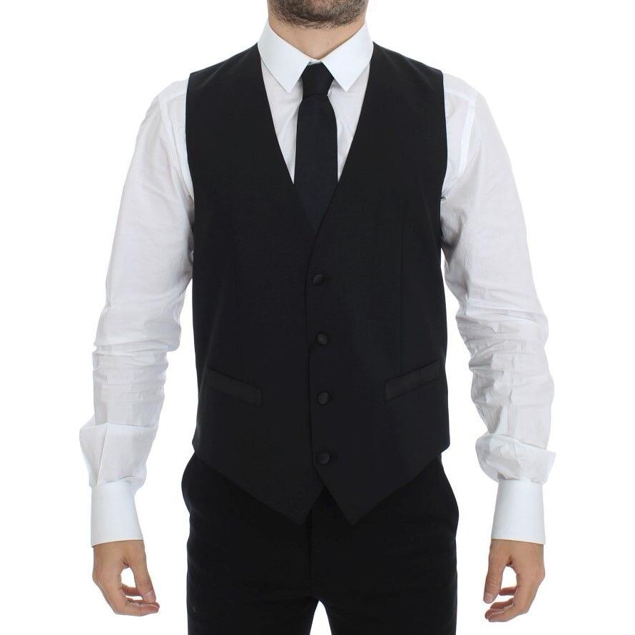 Dolce & Gabbana Black Wool Silk Stretch Dress Vest Blazer Dolce & Gabbana